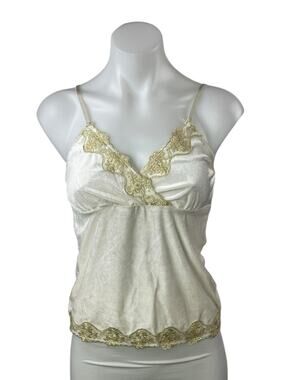 NEW Vintage Elee Cream Velvet Floral Lace Hem Sleeveless Camisole Tank Top S/M